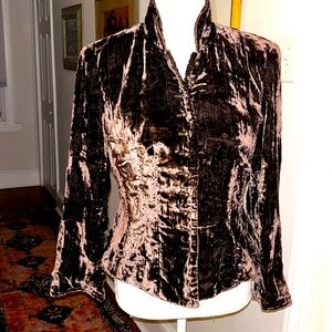 RARE RANDY KEMPER sz 6 Brown Elizabethan crushed velvet jacket w/brass buttons